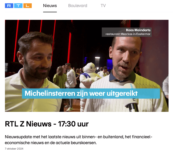 RTL Z: MICHELIN Gids Ceremonie Nederland 2024
